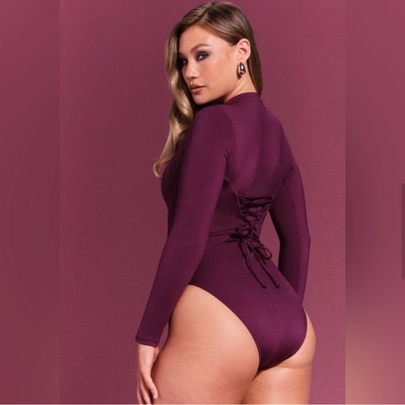 TA3 Swim Long Aubergine Burgundy Surfy One Piece Swimsuit, Extra Large NWT - Picture 10 of 13